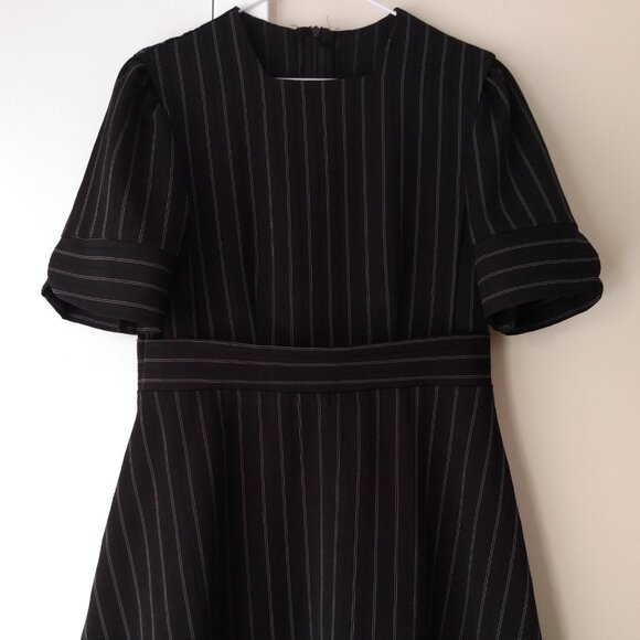 Striped Mennonite Cape Dress 36"B 30.5"W Modest Black White Pinstripe - Picture 3 of 10